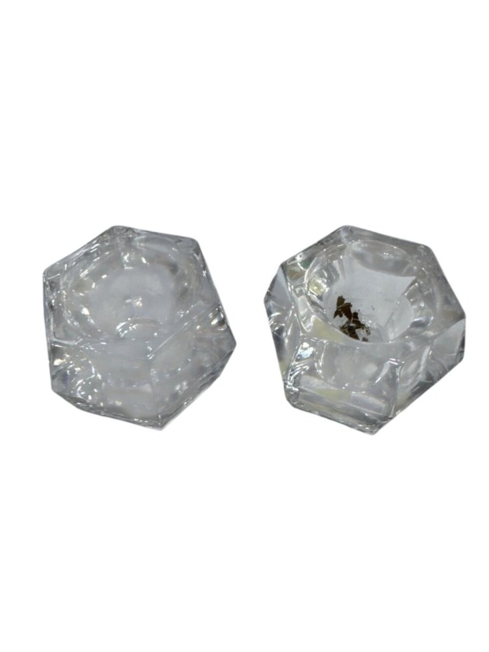 Hexagon Shaped Clear Glass Candle Holders Taper Candles Set Of 2